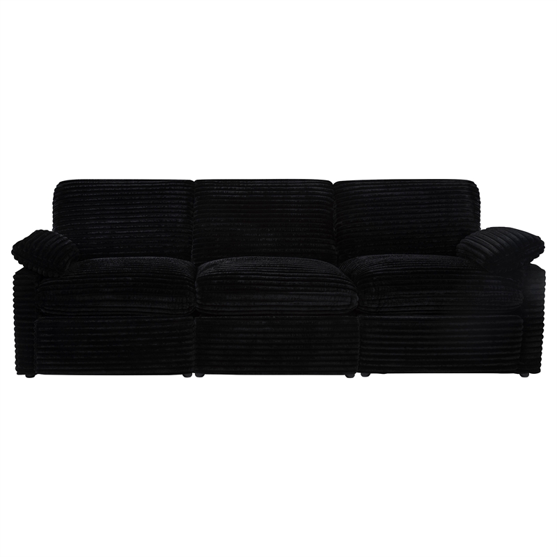 Pemberly Row Modular Upholstery Fabric Corduroy Power Sofa in Black
