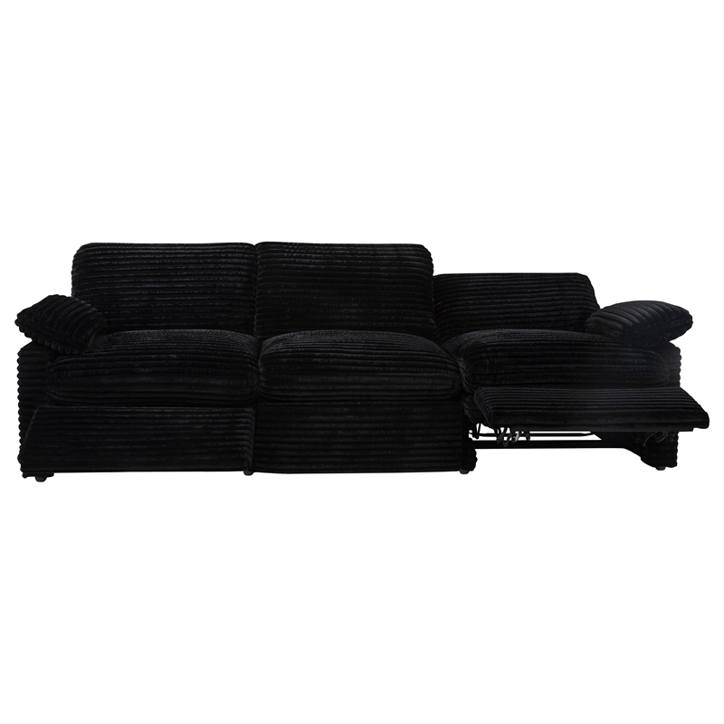 Pemberly Row Modular Upholstery Fabric Corduroy Power Sofa in Black