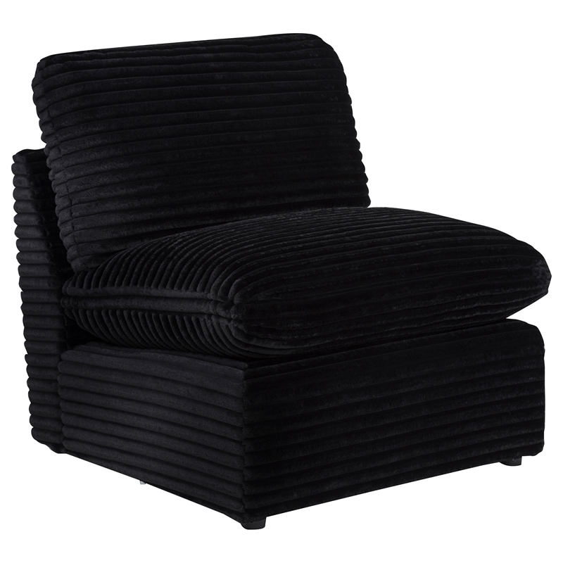 Pemberly Row Modular Upholstery Fabric Corduroy Power Sofa in Black