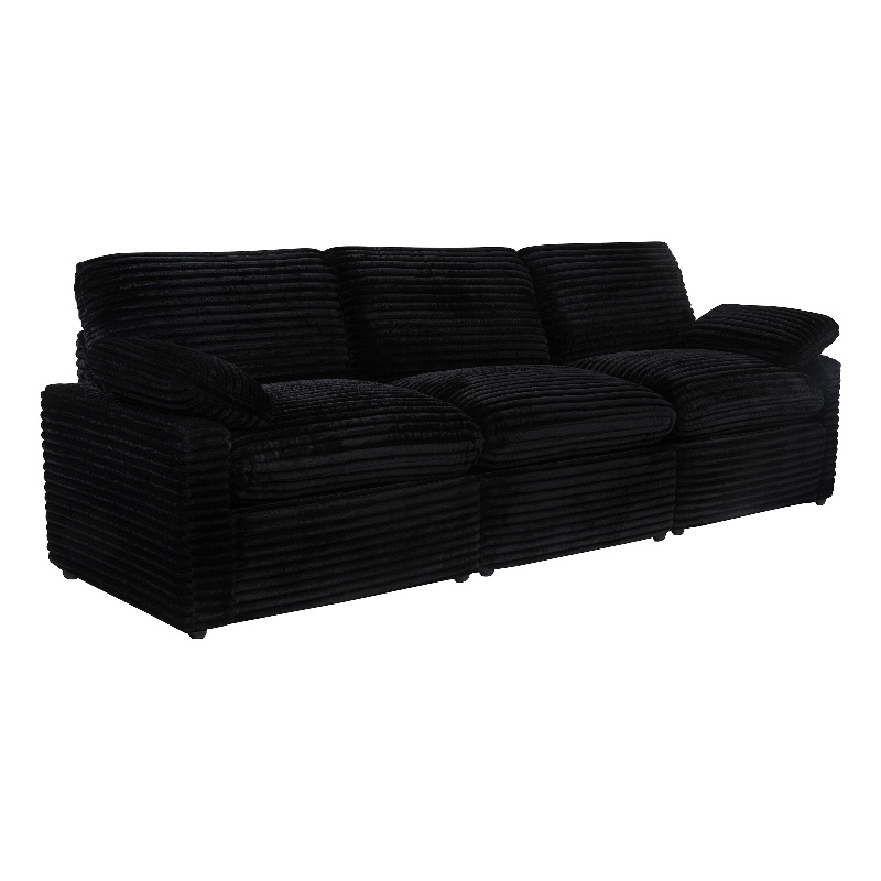 Pemberly Row Modular Upholstery Fabric Corduroy Power Sofa in Black