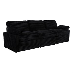 Pemberly Row Modular Upholstery Fabric Corduroy Power Sofa in Black