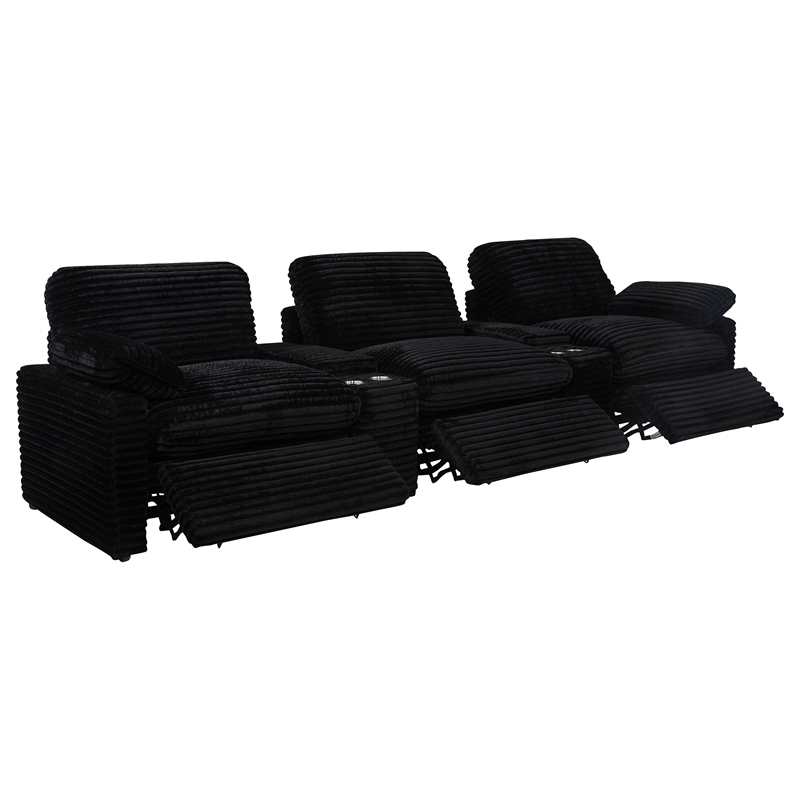 pemberly row 5-piece fabric power reclining home theater seating in black