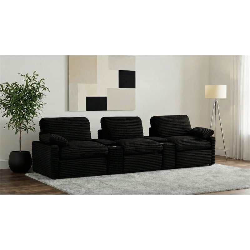 pemberly row 5-piece fabric power reclining home theater seating in black