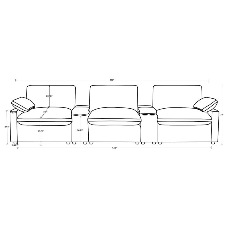 pemberly row 5-piece fabric power reclining home theater seating in black