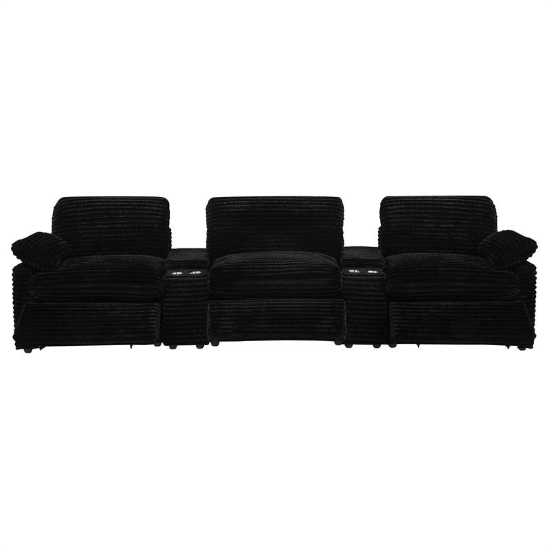 pemberly row 5-piece fabric power reclining home theater seating in black