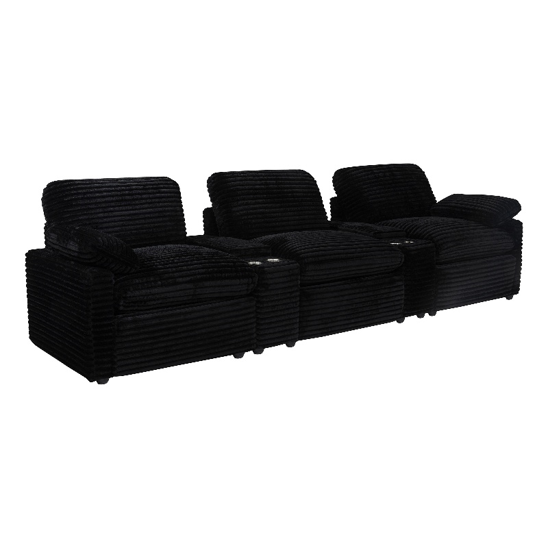 Pemberly Row 5-Piece Fabric Power Reclining Home Theater Seating in Black