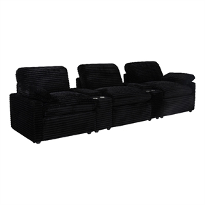 Pemberly Row 5-Piece Fabric Power Reclining Home Theater Seating in Black
