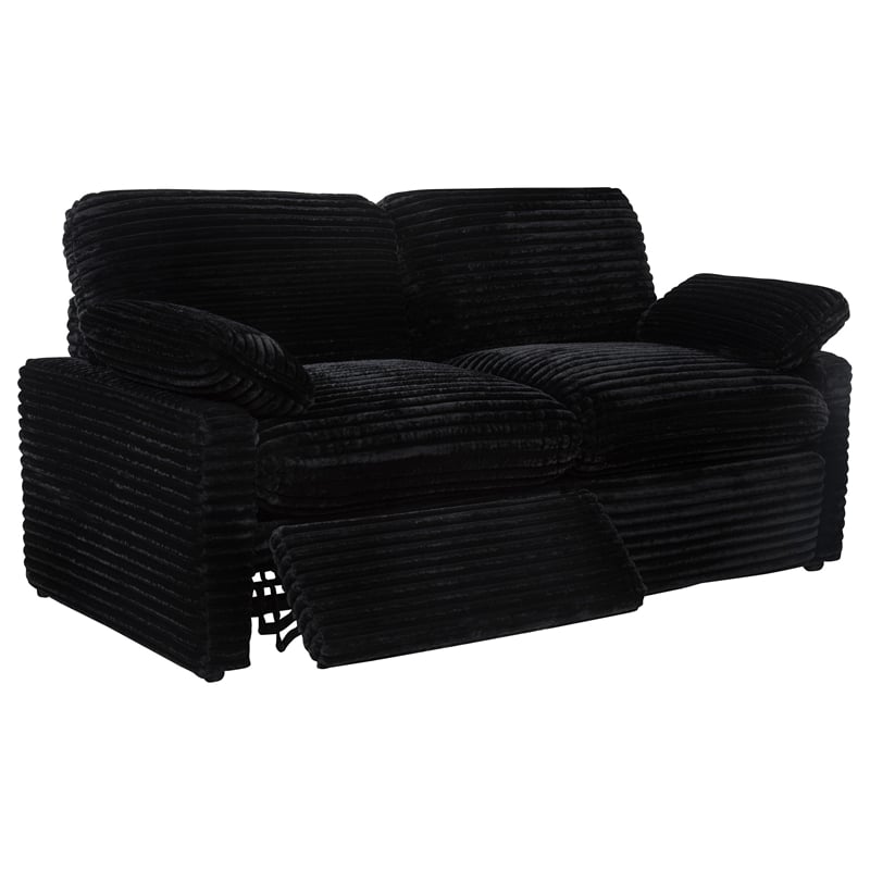 Pemberly Row Modular Upholstery Fabric Corduroy Power Loveseat in Black