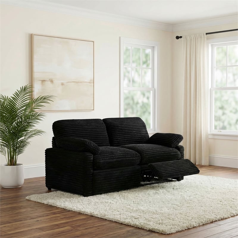 Pemberly Row Modular Upholstery Fabric Corduroy Power Loveseat in Black