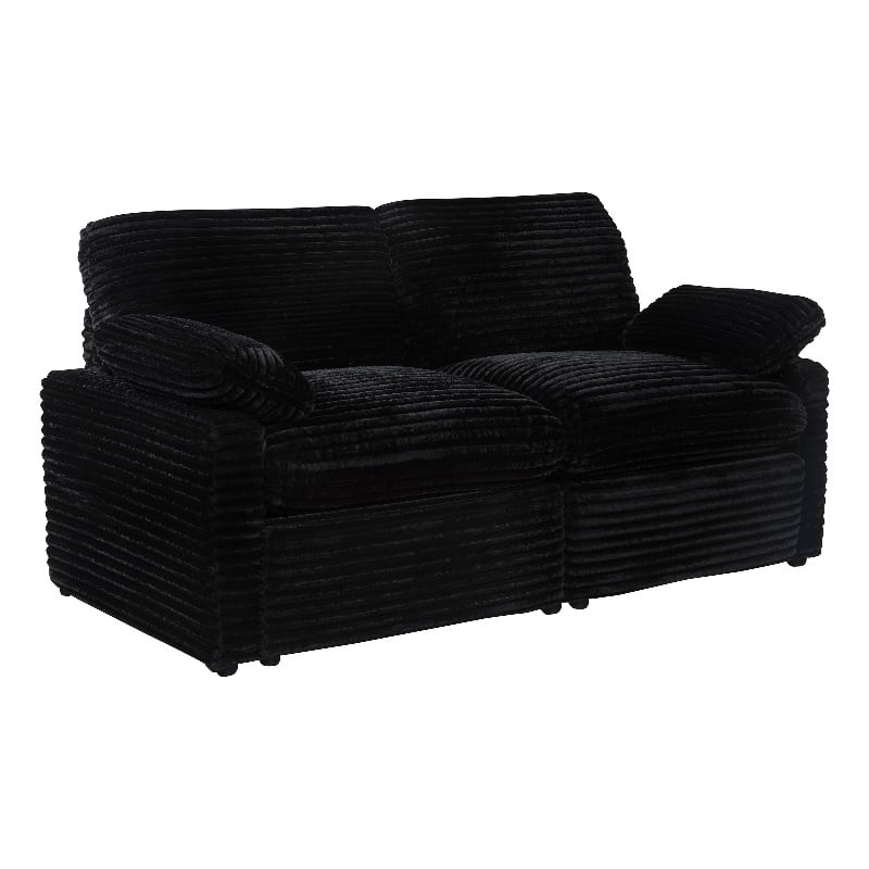 Pemberly Row Modular Upholstery Fabric Corduroy Power Loveseat in Black