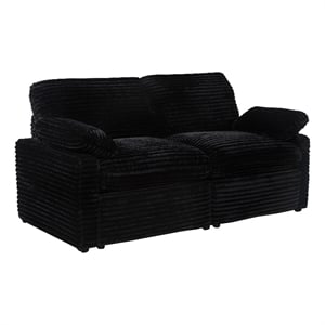 Pemberly Row Modular Upholstery Fabric Corduroy Power Loveseat in Black