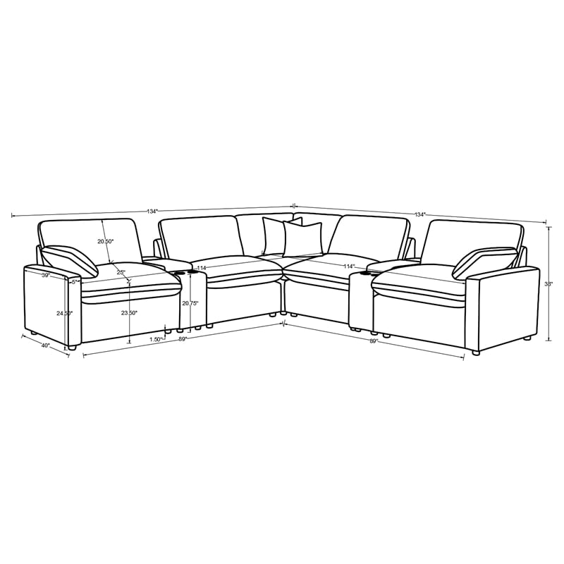 Pemberly Row 7-Piece Fabric Modular Power Reclining Sectional in Gray