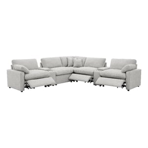 Pemberly Row 7-Piece Fabric Modular Power Reclining Sectional in Gray