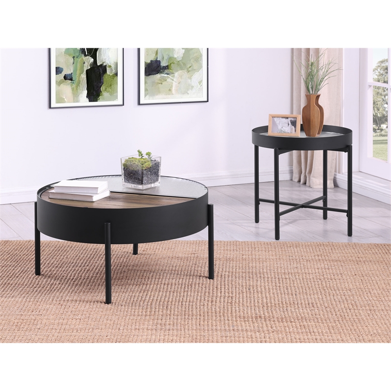 Pemberly Row 2-piece Round Coffee and End Table Set in Sandy Black