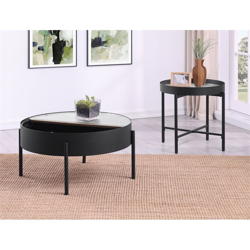 Pemberly Row 2-piece Round Coffee and End Table Set in Sandy Black