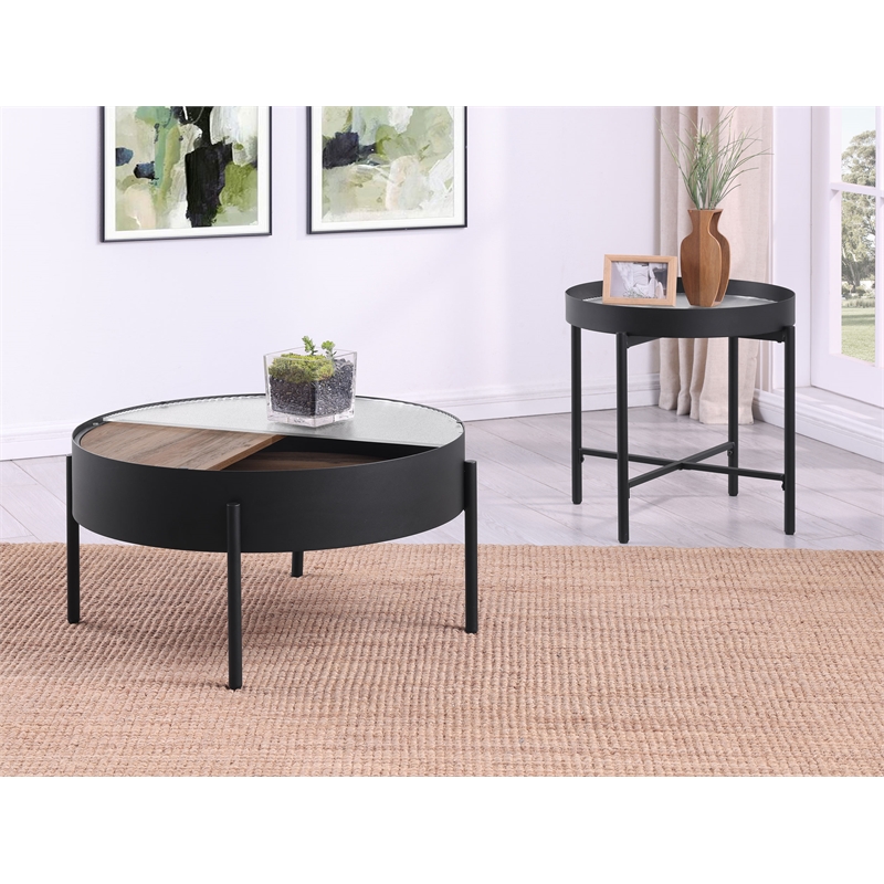 Pemberly Row 2-piece Round Coffee and End Table Set in Sandy Black