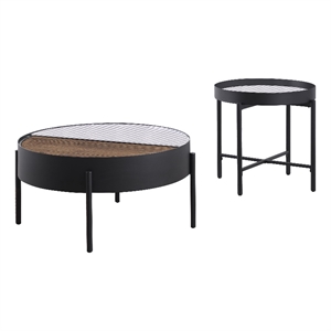 Pemberly Row 2-piece Round Coffee and End Table Set in Sandy Black