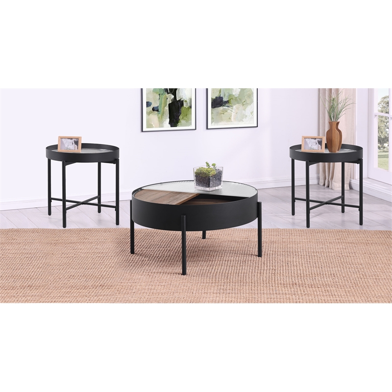 Pemberly Row 3-piece Round Coffee and End Table Set in Sandy Black