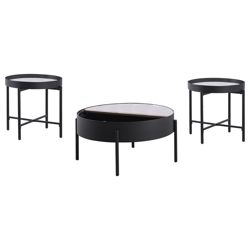 Pemberly Row 3-piece Round Coffee and End Table Set in Sandy Black