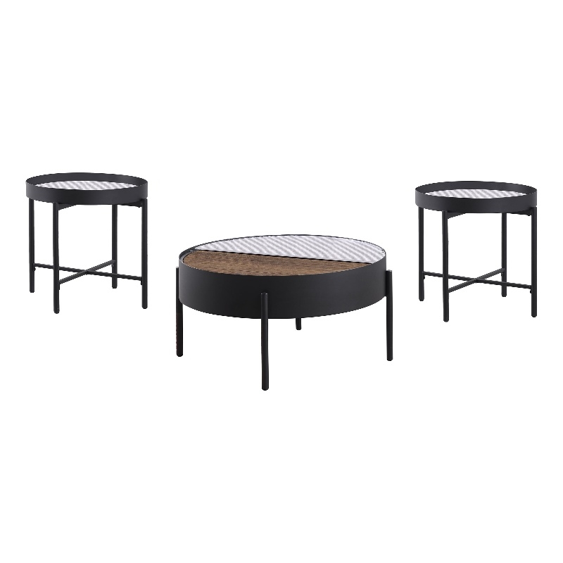 Pemberly Row 3-piece Round Coffee and End Table Set in Sandy Black