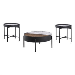 Pemberly Row 3-piece Round Coffee and End Table Set in Sandy Black