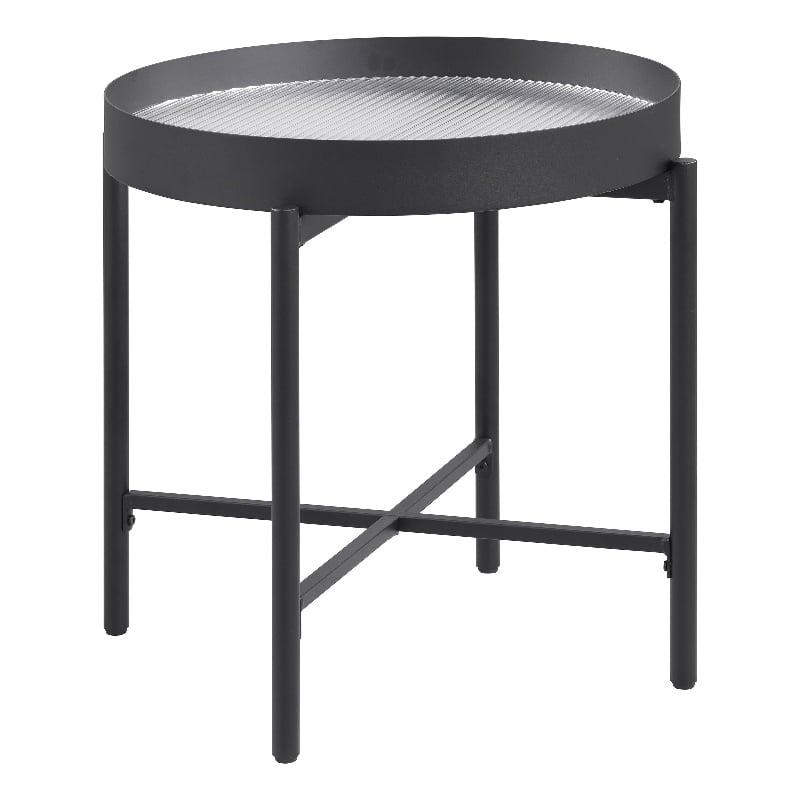 Pemberly Row Round End Side Table with Recessed Top in Sandy Black