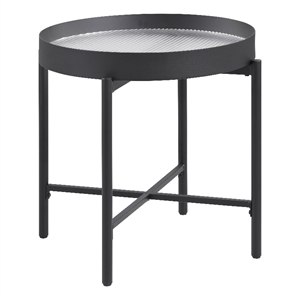 Pemberly Row Round End Side Table with Recessed Top in Sandy Black