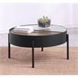 Pemberly Row Round Coffee Table with Hidden Storage in Sandy Black
