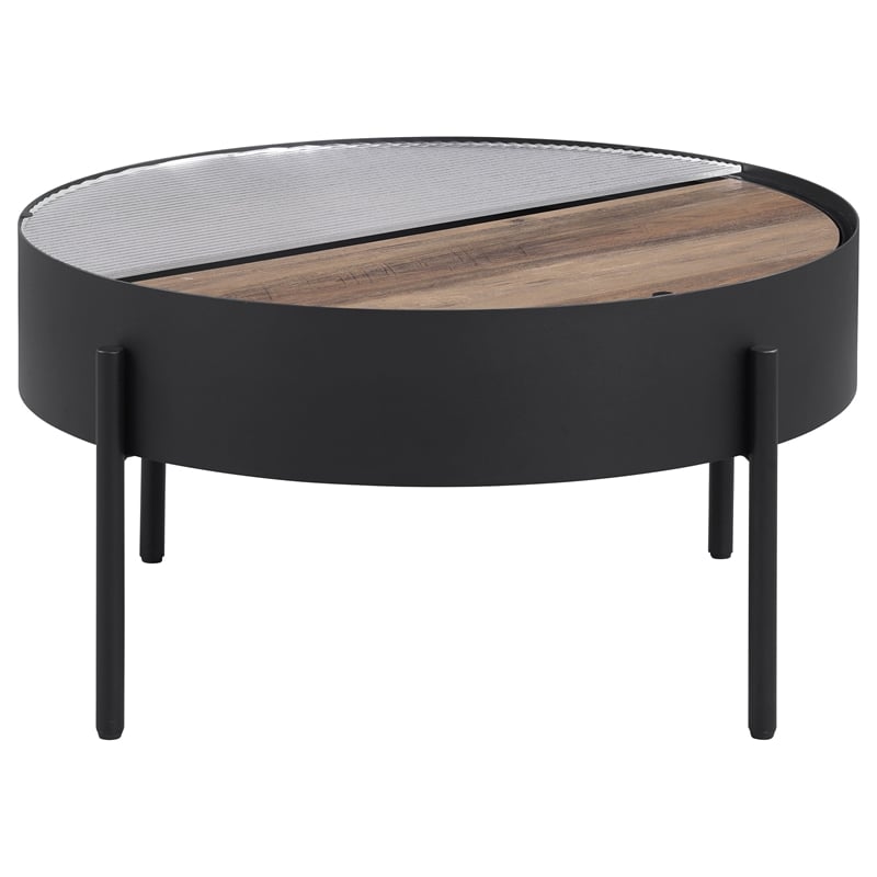 Pemberly Row Round Coffee Table with Hidden Storage in Sandy Black