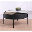 Pemberly Row Round Coffee Table with Hidden Storage in Sandy Black