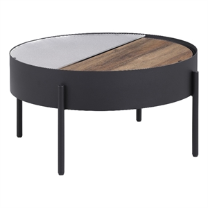Pemberly Row Round Coffee Table with Hidden Storage in Sandy Black
