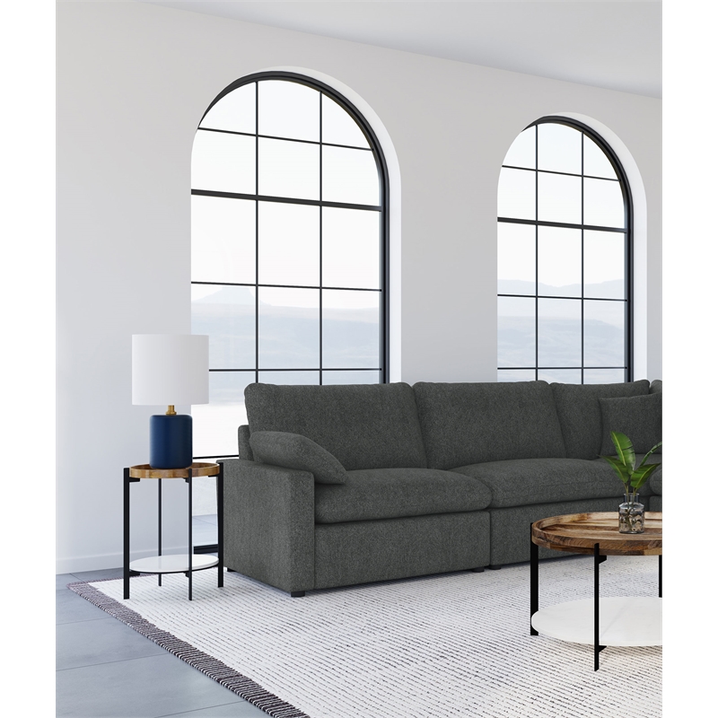 Pemberly Row Modular Upholstered Fabric Armless Chair in Dark Gray