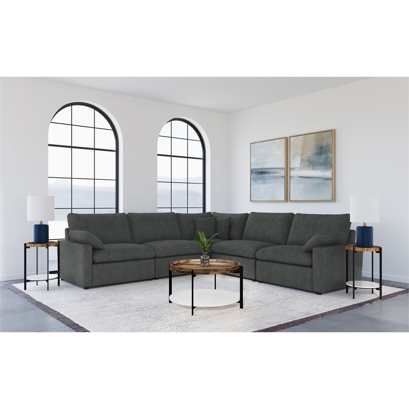 Pemberly Row 5-piece Fabric Modular Power Reclining Sectional in Dark Gray