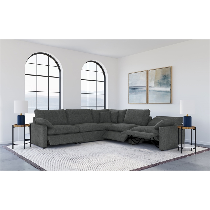 Pemberly Row 5-piece Fabric Modular Power Reclining Sectional in Dark Gray