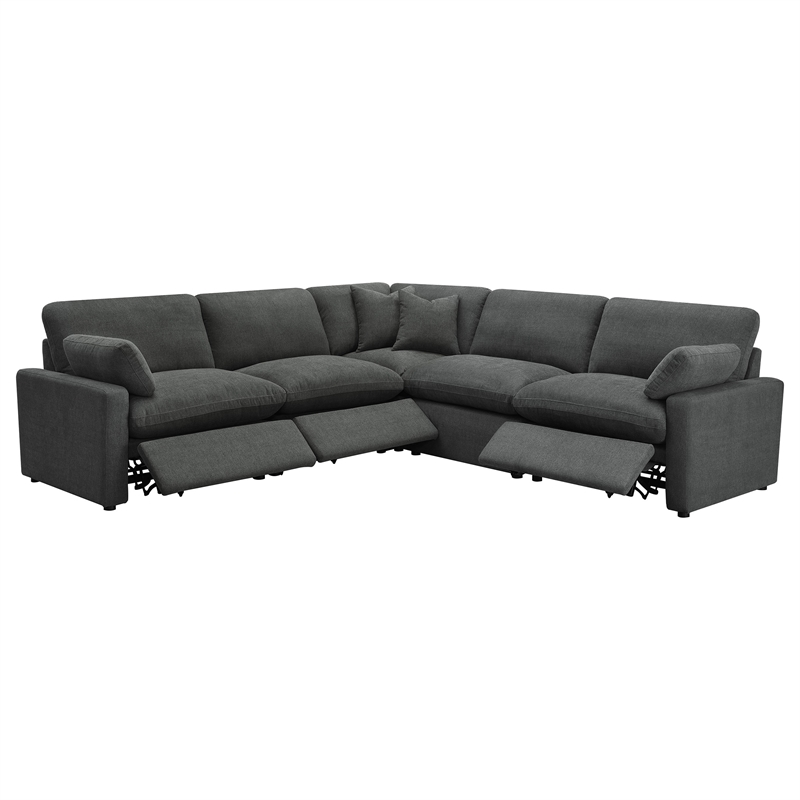 Pemberly Row 5-piece Fabric Modular Power Reclining Sectional in Dark Gray