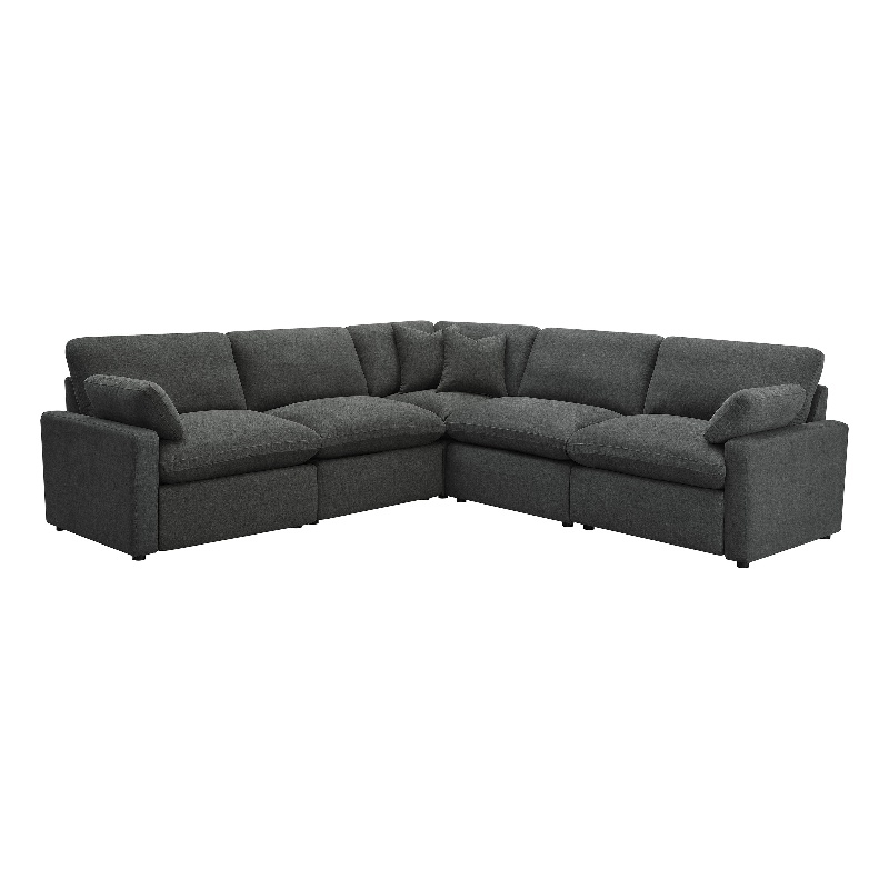 Pemberly Row 5-piece Fabric Modular Power Reclining Sectional in Dark Gray