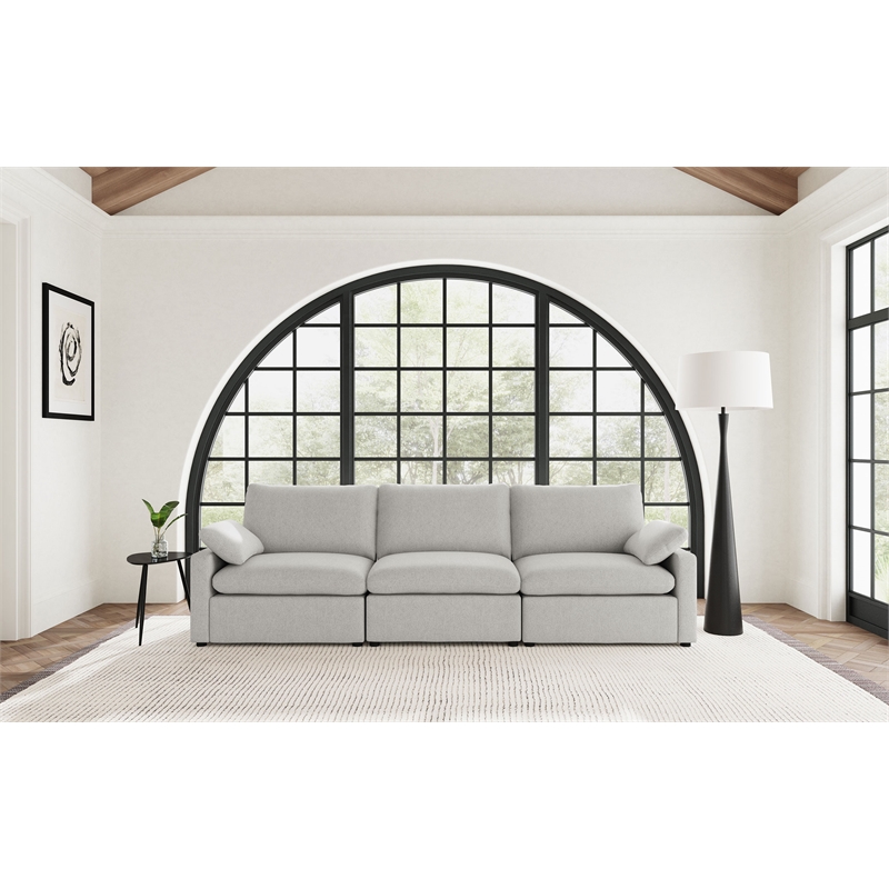Pemberly Row Transitional Modular Upholstery Fabric Power Sofa in Gray