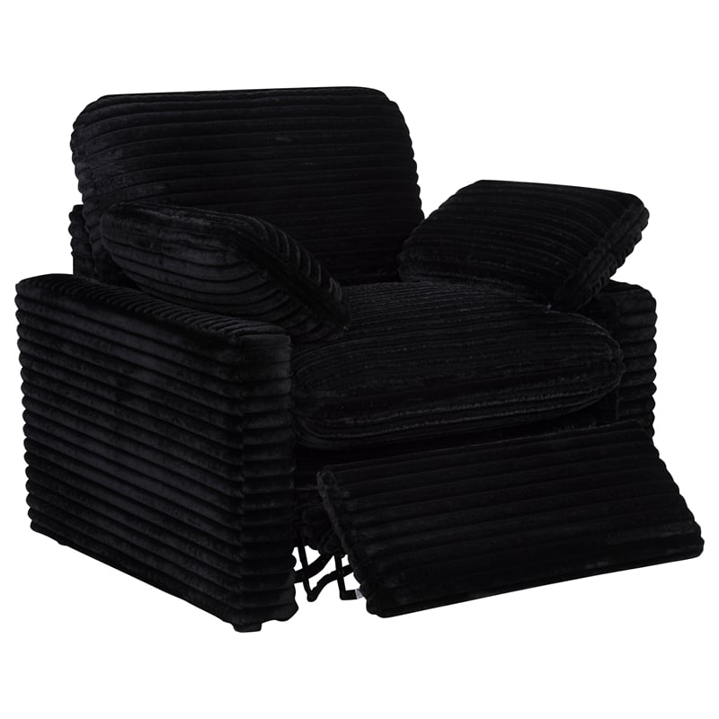 Pemberly Row Upholstery Fabric Corduroy Power Recliner Chair in Black