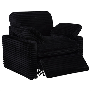 Pemberly Row Upholstery Fabric Corduroy Power Recliner Chair in Black