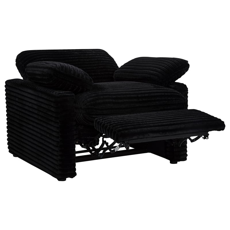 Pemberly Row Upholstery Fabric Corduroy Power Recliner Chair in Black