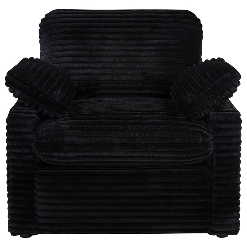 Pemberly Row Upholstery Fabric Corduroy Power Recliner Chair in Black