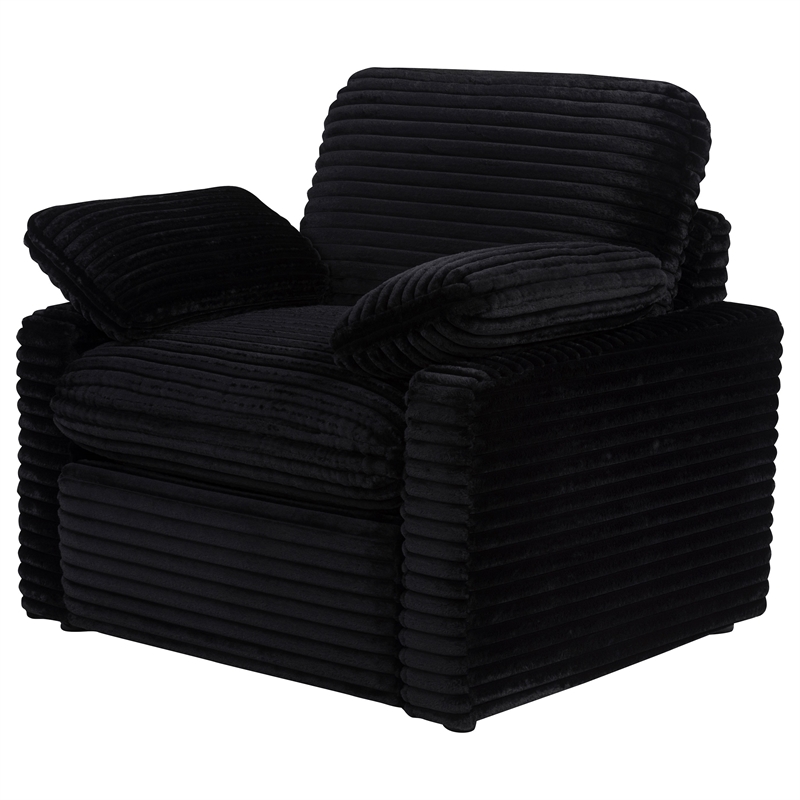 Pemberly Row Upholstery Fabric Corduroy Power Recliner Chair in Black