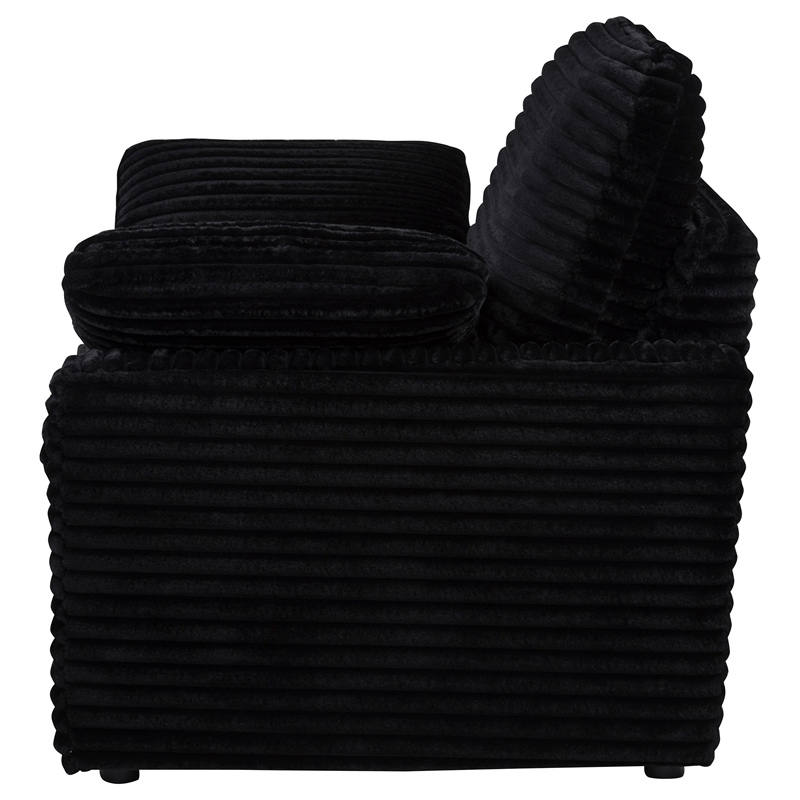 Pemberly Row Upholstery Fabric Corduroy Power Recliner Chair in Black