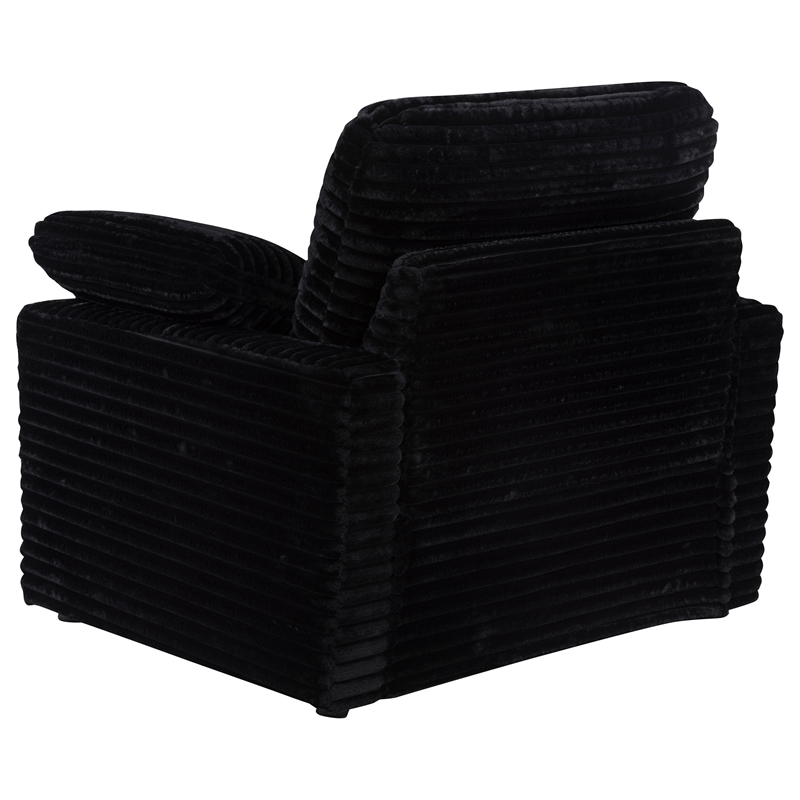 Pemberly Row Upholstery Fabric Corduroy Power Recliner Chair in Black