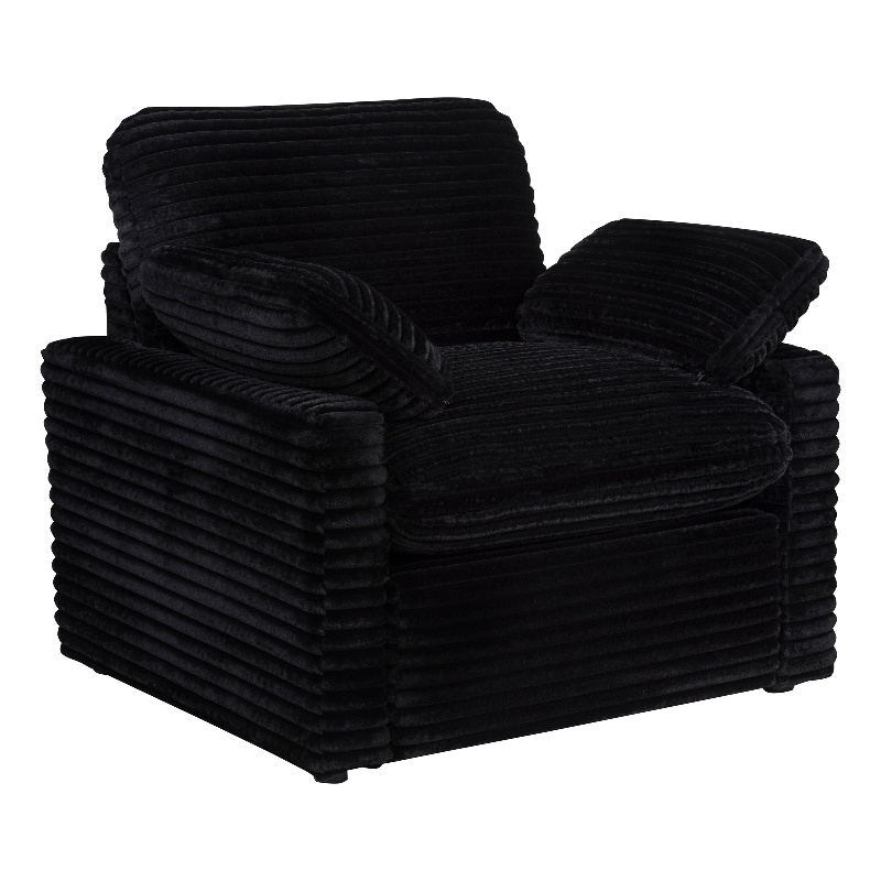 Pemberly Row Upholstery Fabric Corduroy Power Recliner Chair in Black