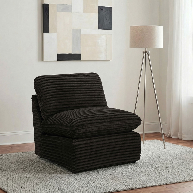Pemberly Row Modular Upholstery Fabric Corduroy Armless Chair in Brown