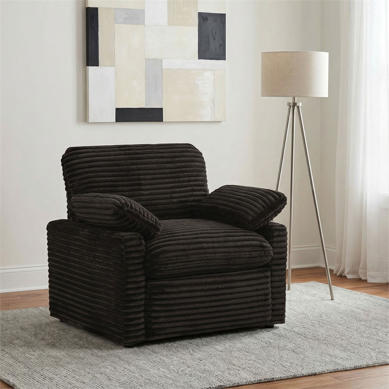 Pemberly Row Upholstery Fabric Corduroy Power Recliner Chair in Brown