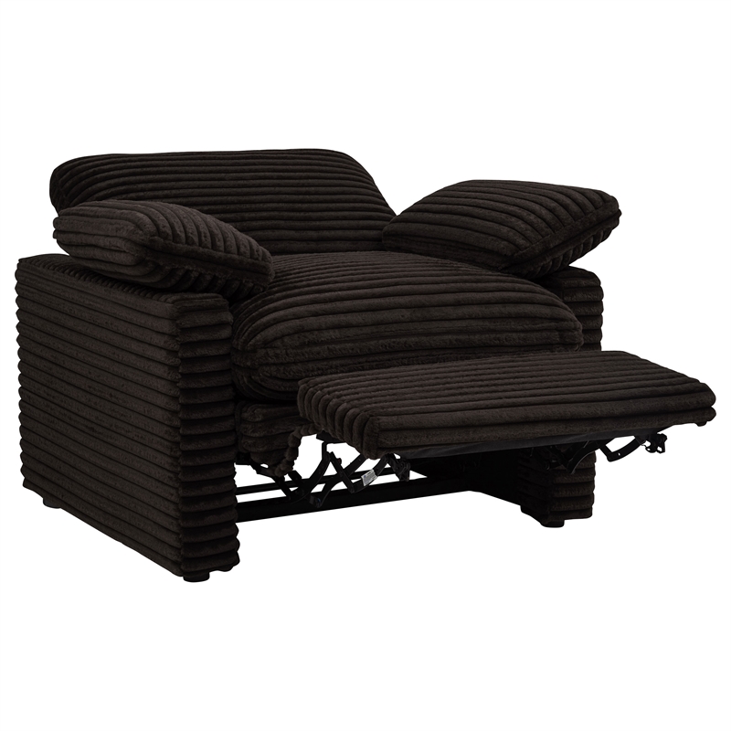 Pemberly Row Upholstery Fabric Corduroy Power Recliner Chair in Brown