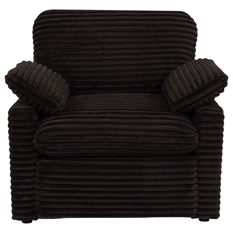 Pemberly Row Upholstery Fabric Corduroy Power Recliner Chair in Brown