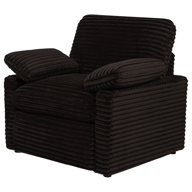Pemberly Row Upholstery Fabric Corduroy Power Recliner Chair in Brown